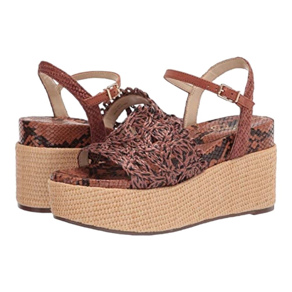 Woven Brown Platform Sandals with Ankle Strap